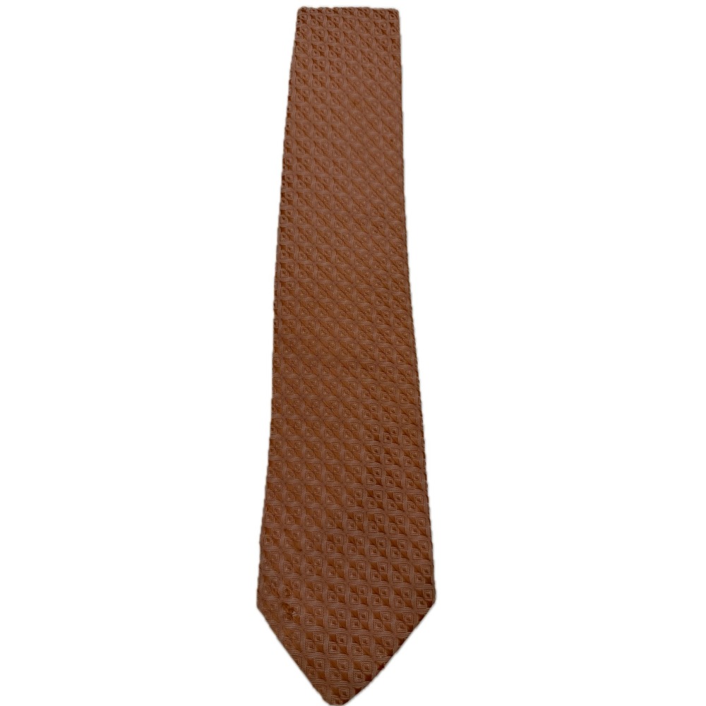 Corsair Mens Burnt Orange Geometric Diamond Pattern Polyester Necktie Classic - Picture 2 of 3